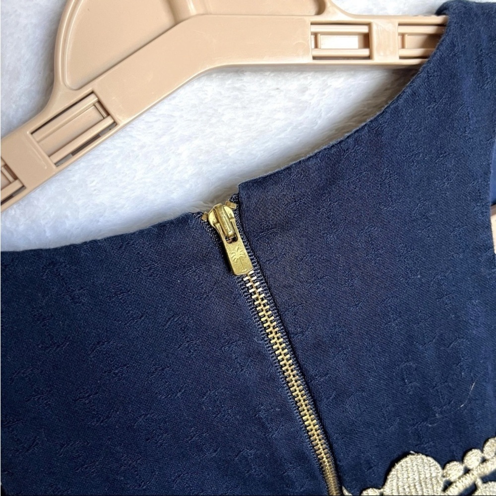 Lilly Pulitzer Augusta Shift Dress Sz 0 Applique Anchors Nautical Navy Gold EUC - Picture 13 of 15